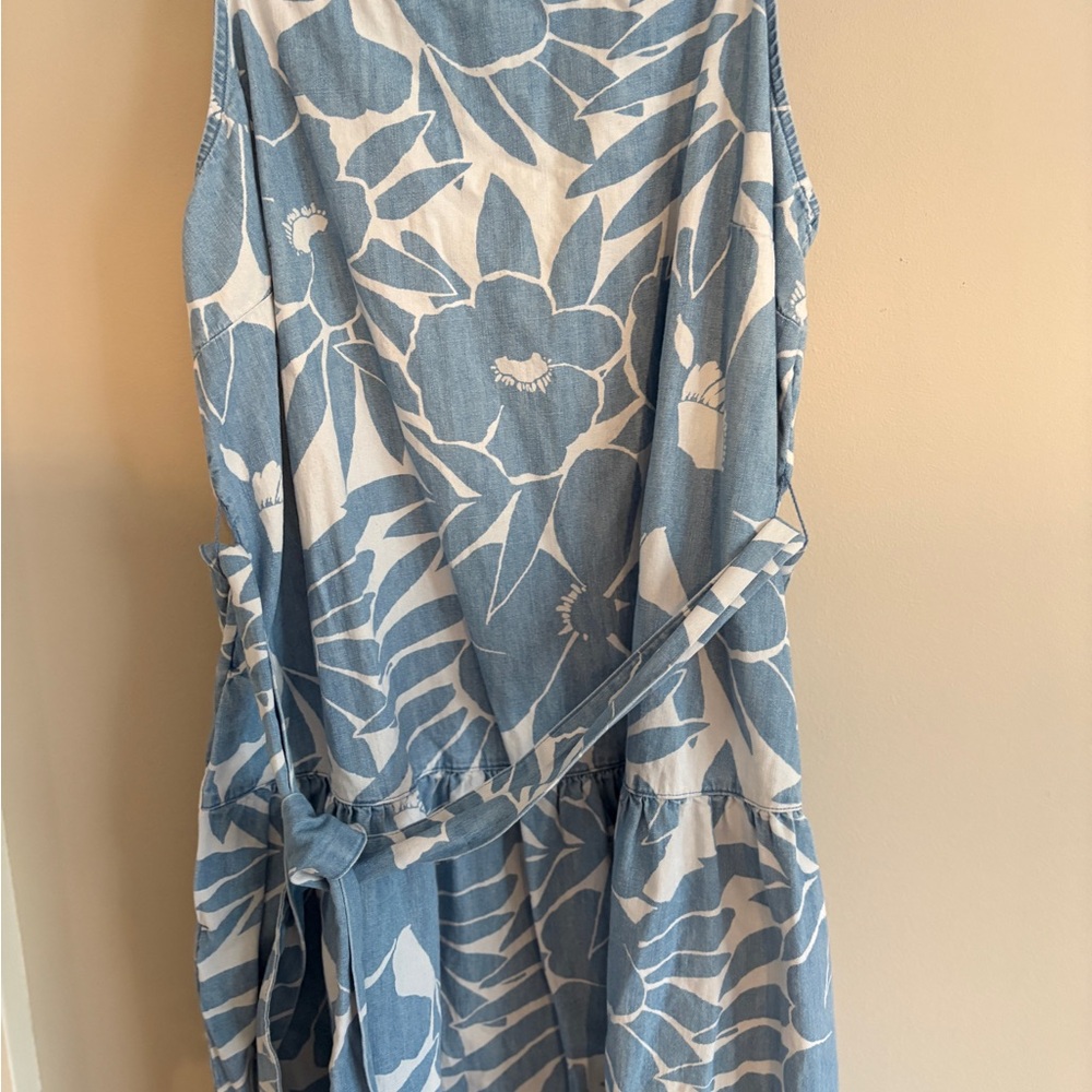 GAP Apronneck Floral Denim Midi Dress medium - Picture 3 of 6